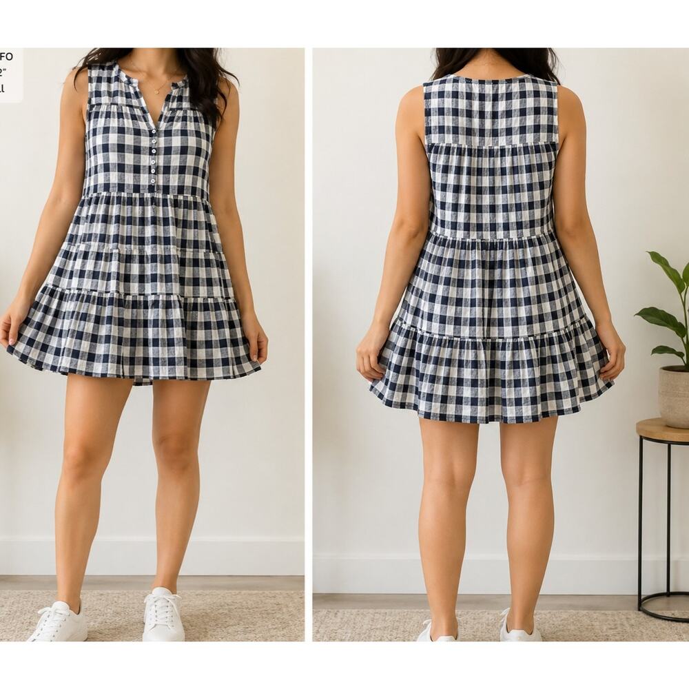 Pilcro Anthropologie Gingham Tiered Mini Dress S Cottagecore Prairie Textured